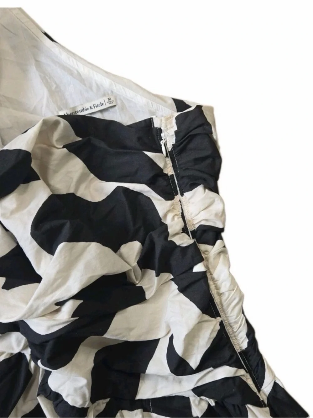 Abercrombie Fitch One Shoulder Cutout Maxi Dress Pockets NWOT M Black White